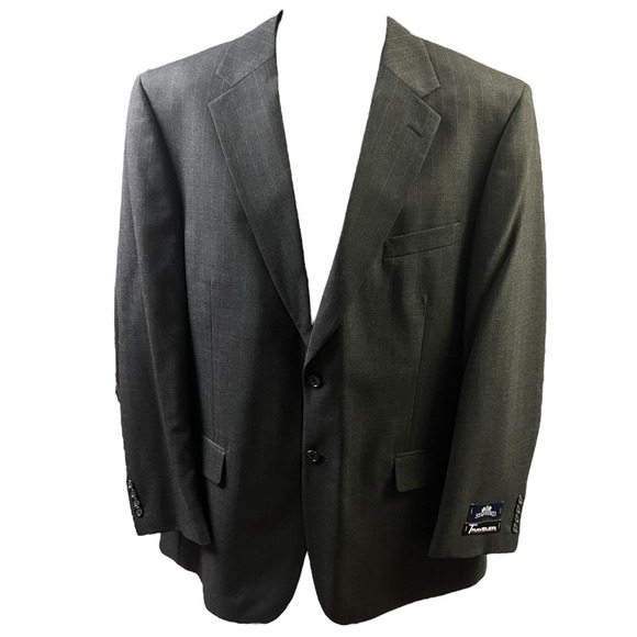 Stafford Traveler Grey Pinstripe Wool Sport Coat 2 Button Blazer Men 44L Mark TR